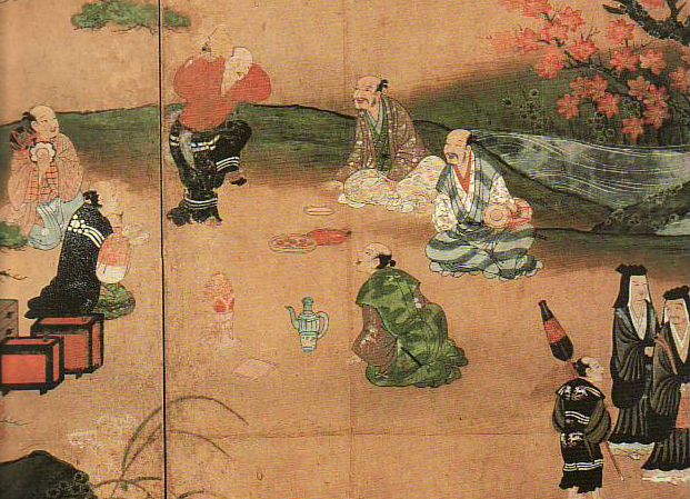 Painting Momoyama period showing several mens' outfits